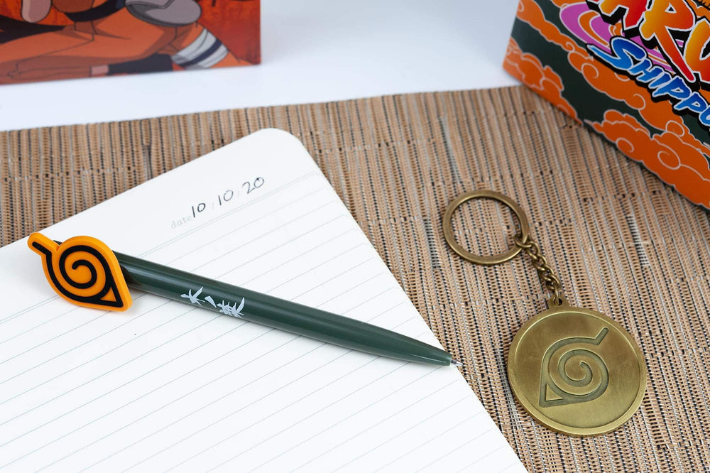 Naruto Konoha Looksee wall art enhances a desk or shelf space.