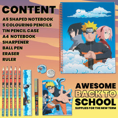 Naruto stationery set eraser, sharpener, and ruler for tidy homework.