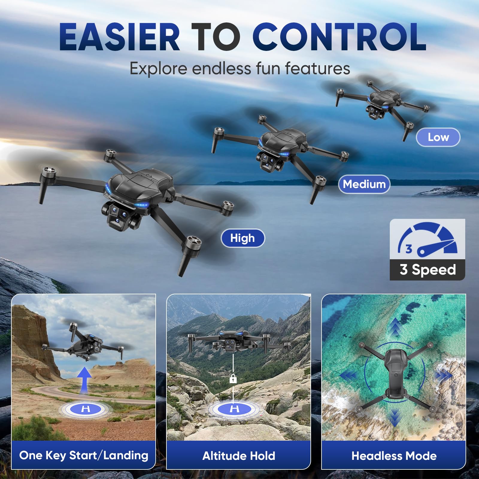 Naseto GPS Drone Follow Me mode keeps the drone oriented with you.