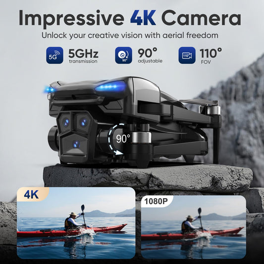 Naseto GPS Drone remote with 4.5 inch screen provides real time viewing.