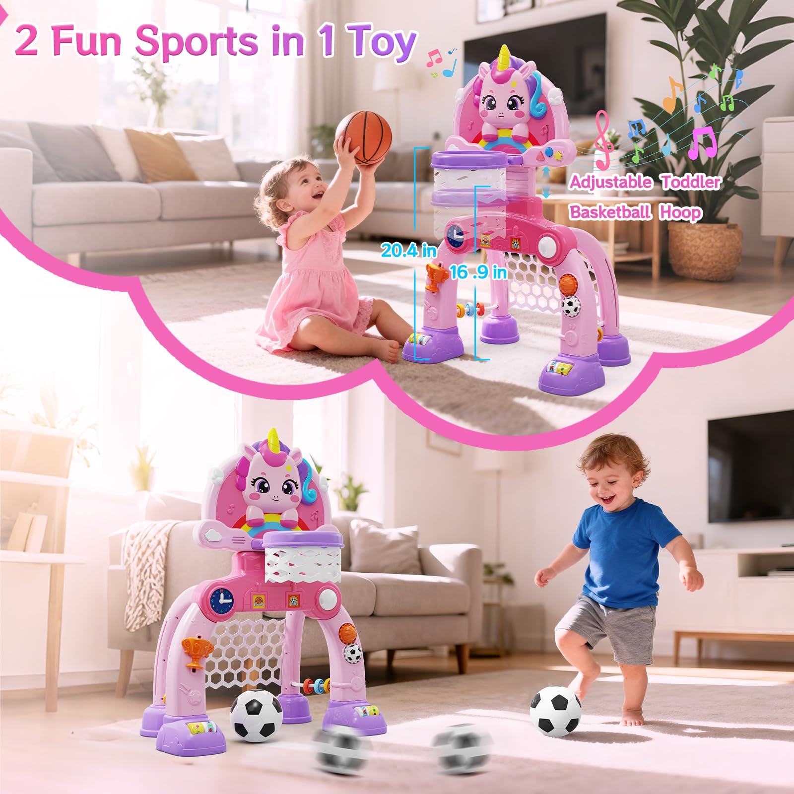 nasominako Unicorn Toddler Hoop lights and music encourage repeated shots and fun