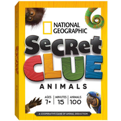 National Geographic Secret Clue Animals game packaging shown for family play and durability