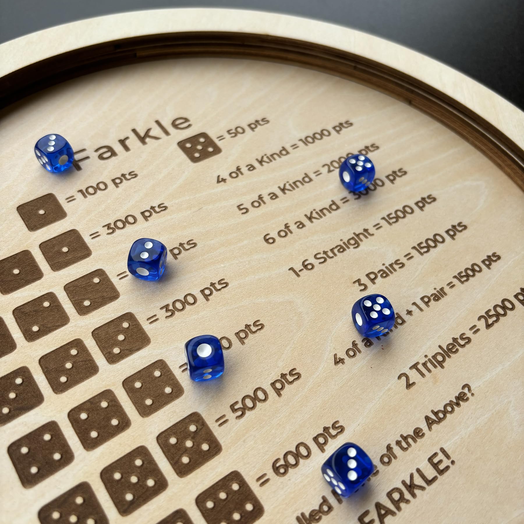 NatldGs Farkle dice tray with colorful dice for engaging game night visuals.