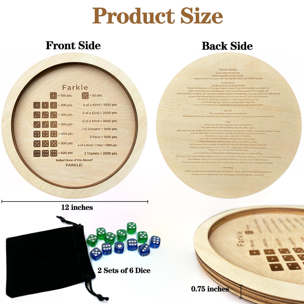 NatldGs Farkle dice tray wood grain finish evokes classic family gaming.