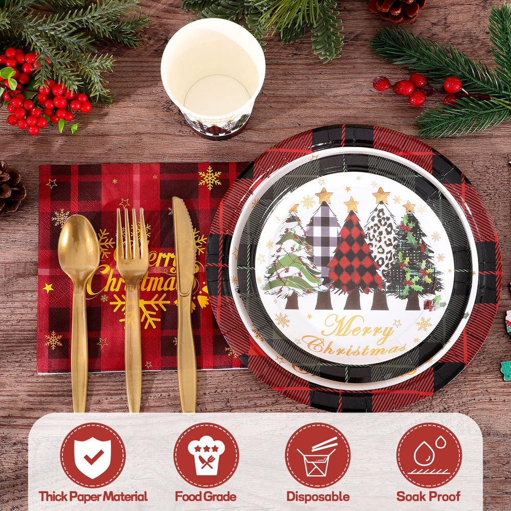 NatNarr green buffalo plaid 7-inch plates ideal for appetizers and party bites.