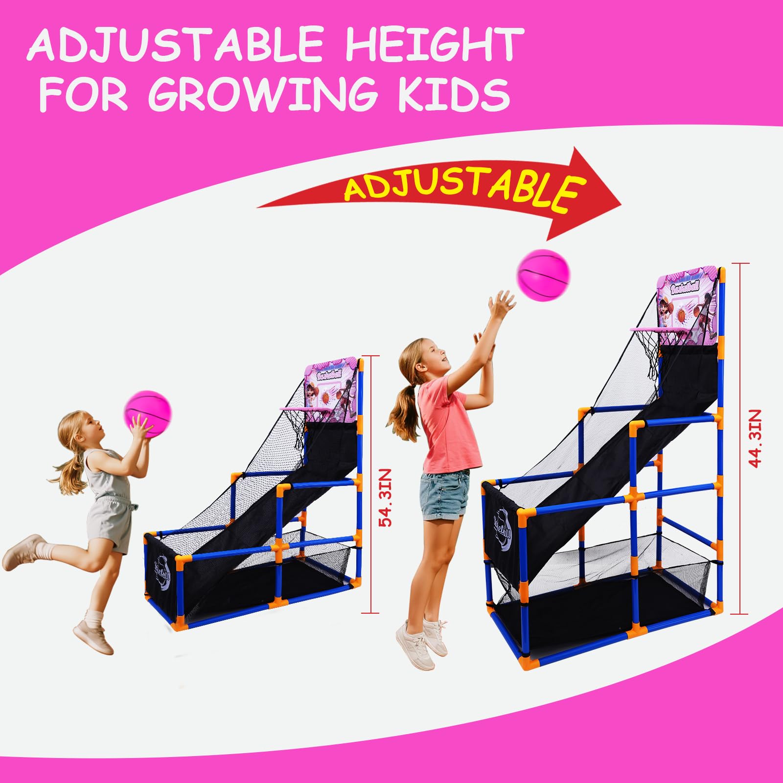 Nattork Arcade Basketball Height adjustment helps tailor play as kids grow taller
