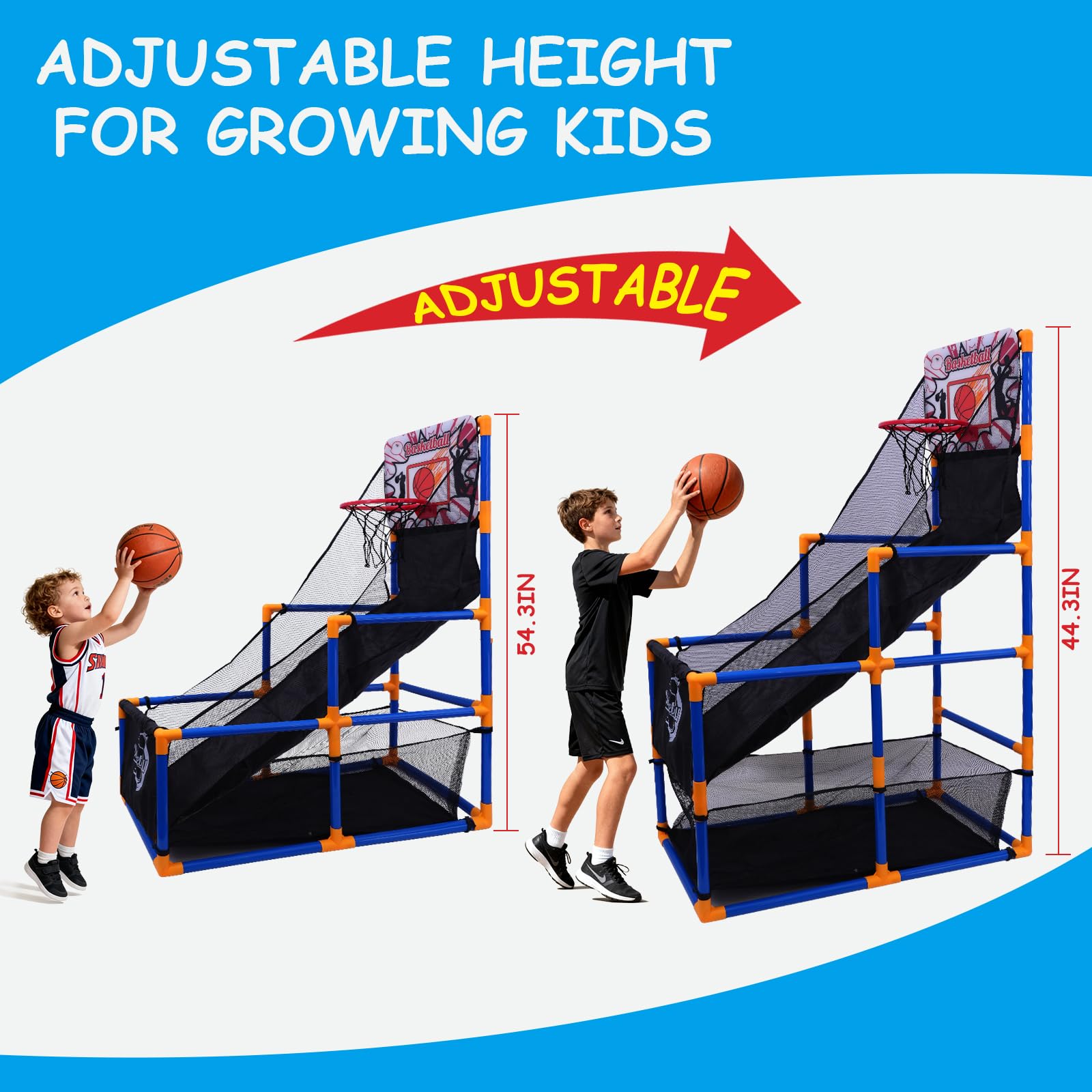 Nattork arcade hoop net and hardware enable easy indoor or outdoor play.
