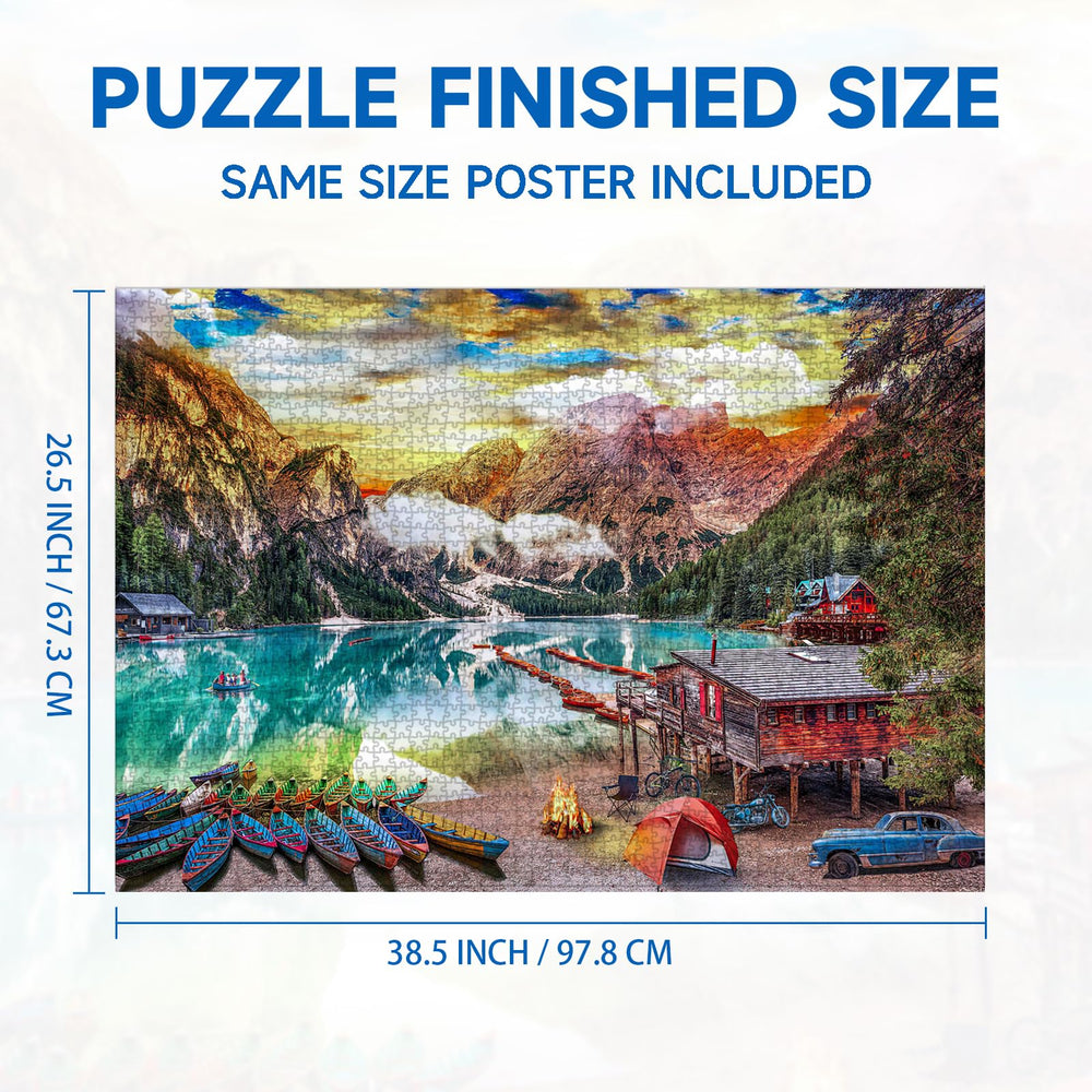 Nattork lakeside view puzzle with back partition keeps pieces organized.