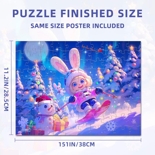 Nattork skiing bunny puzzle poster included to guide assembly.