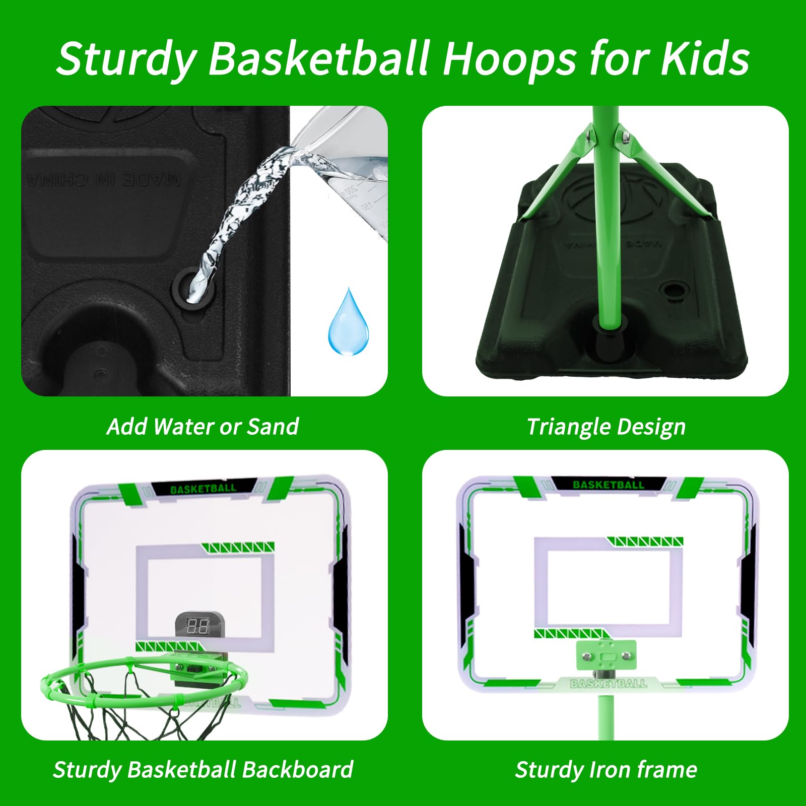 Nattork stable triangular base design keeps the hoop steady during slam dunks