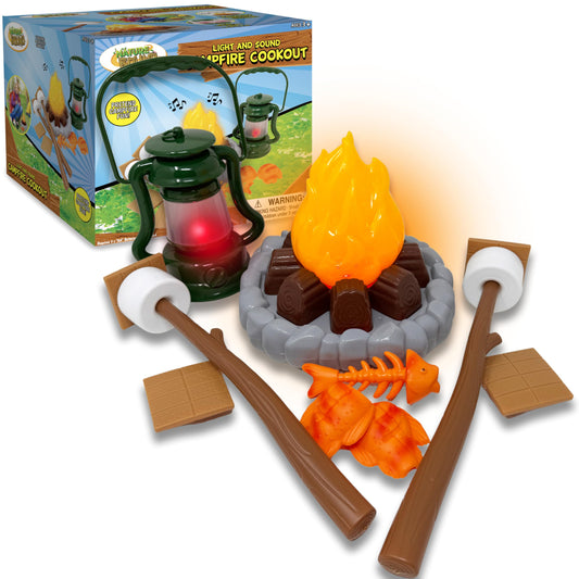 Nature Bound light-up campfire creates a cozy centerpiece for indoor and outdoor play.