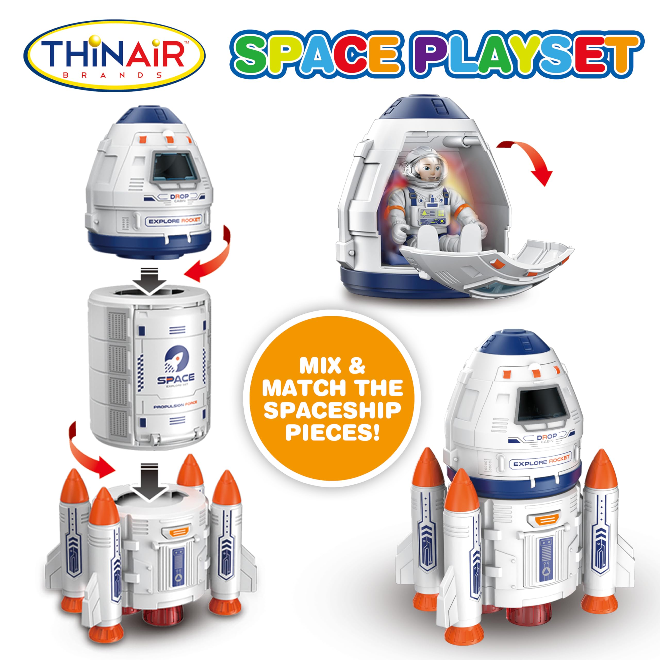 Nature Bound rocket ship with lights and sounds enhances sensory play value.