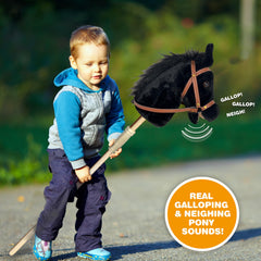 Nature Bound stick horse child playing scene promoting movement and imagination.