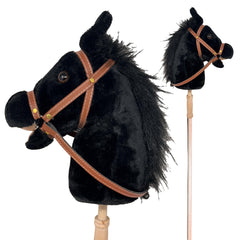 Nature Bound stick horse head close-up; plush softness supports imaginative pretend play.