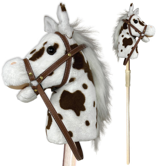 Nature Bound Stick Horse head detail shows handsewn craft and soft fur for pretend play.
