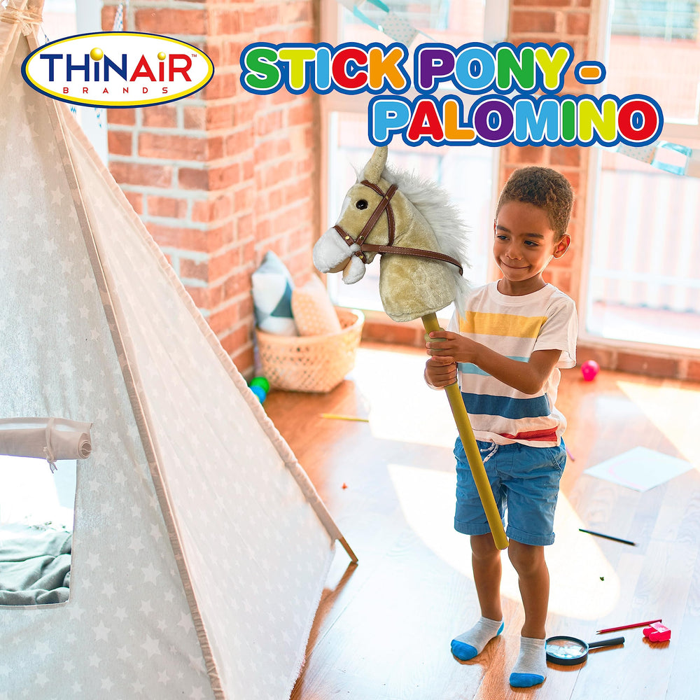 Nature Bound stick horse in use encourages movement and active, imaginative play