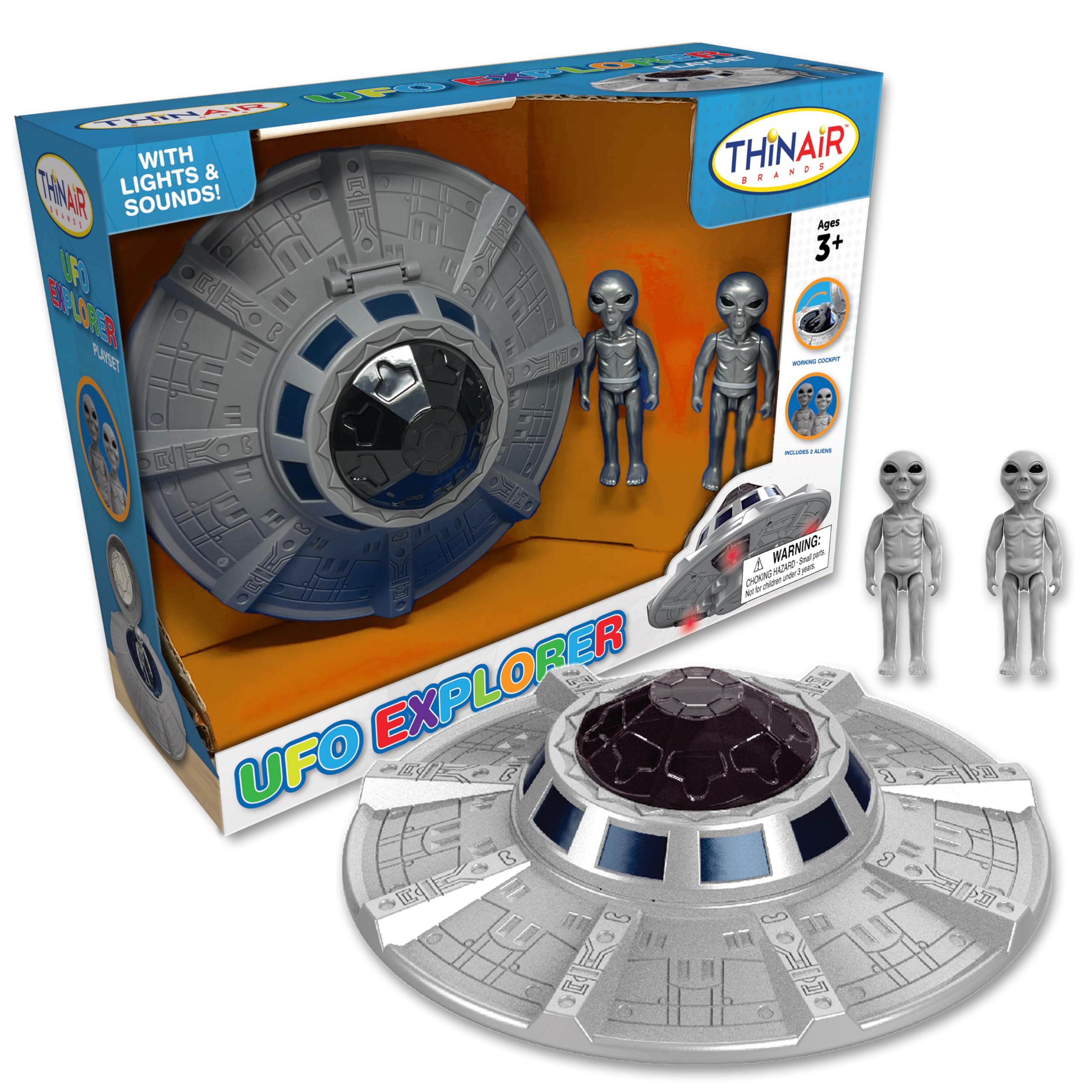 Nature Bound UFO Spaceship toy front view with glowing lights for immersive space play.