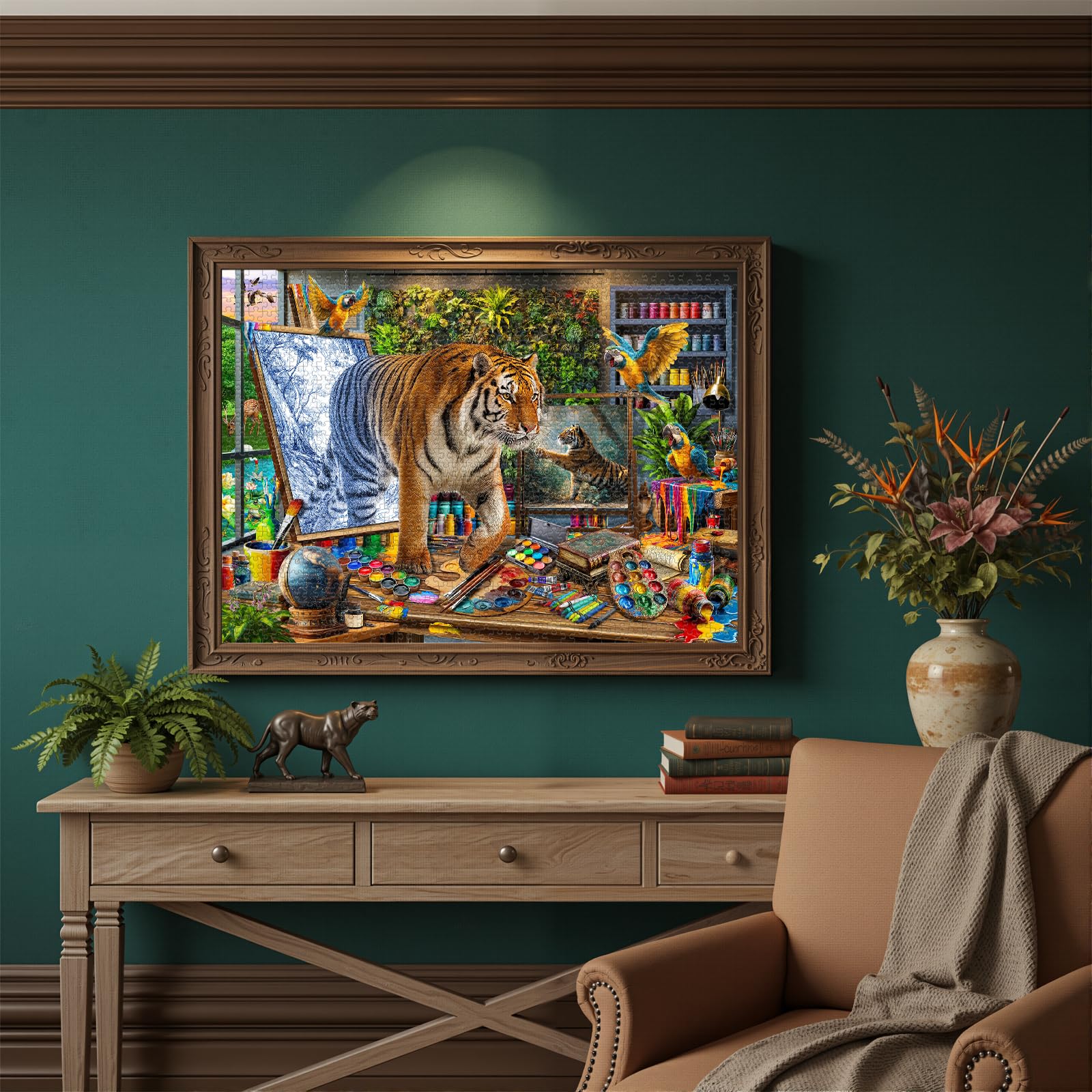 Naturelish art-studio design creates a lively focal point on your table.