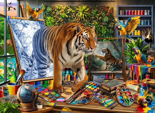 Naturelish 1000-piece puzzle image for mindful focus in a relaxing art studio.