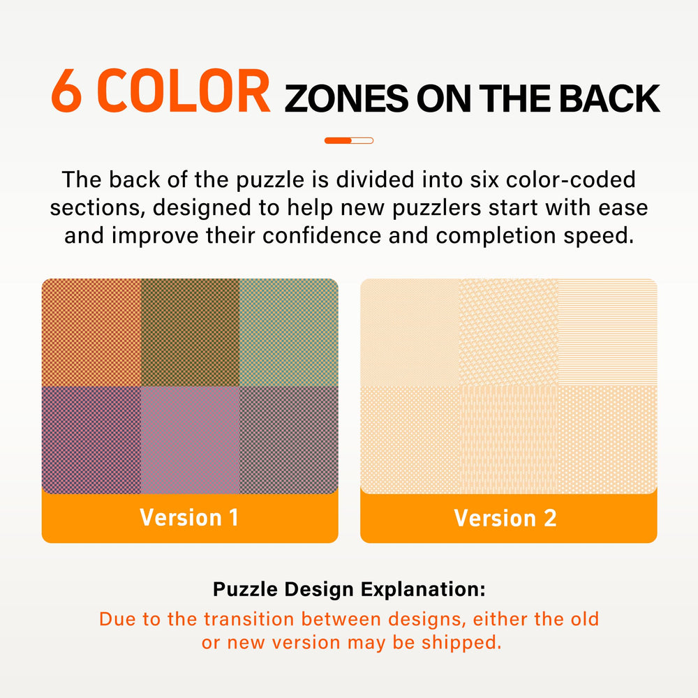 Back color guide showing six colors for easier solving on Naturelish puzzle.