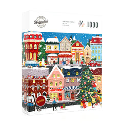 Naturelish colorful holiday street scene highlighting warm tones for nostalgia.
