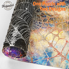 Naturelish double sided spider web puzzle back design in black and white for a high-difficulty challenge