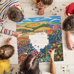 Naturelish Flowers Pixel Puzzle reference poster assists in guided assembly.