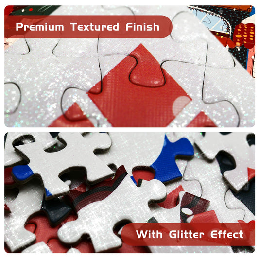Naturelish holiday village scene puzzle with glitter snow accents for sparkle.