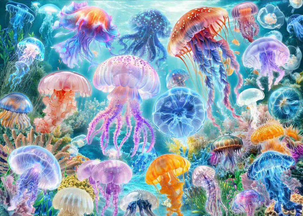 Naturelish jellyfish puzzle showcases a vibrant undersea dance for focused relaxation