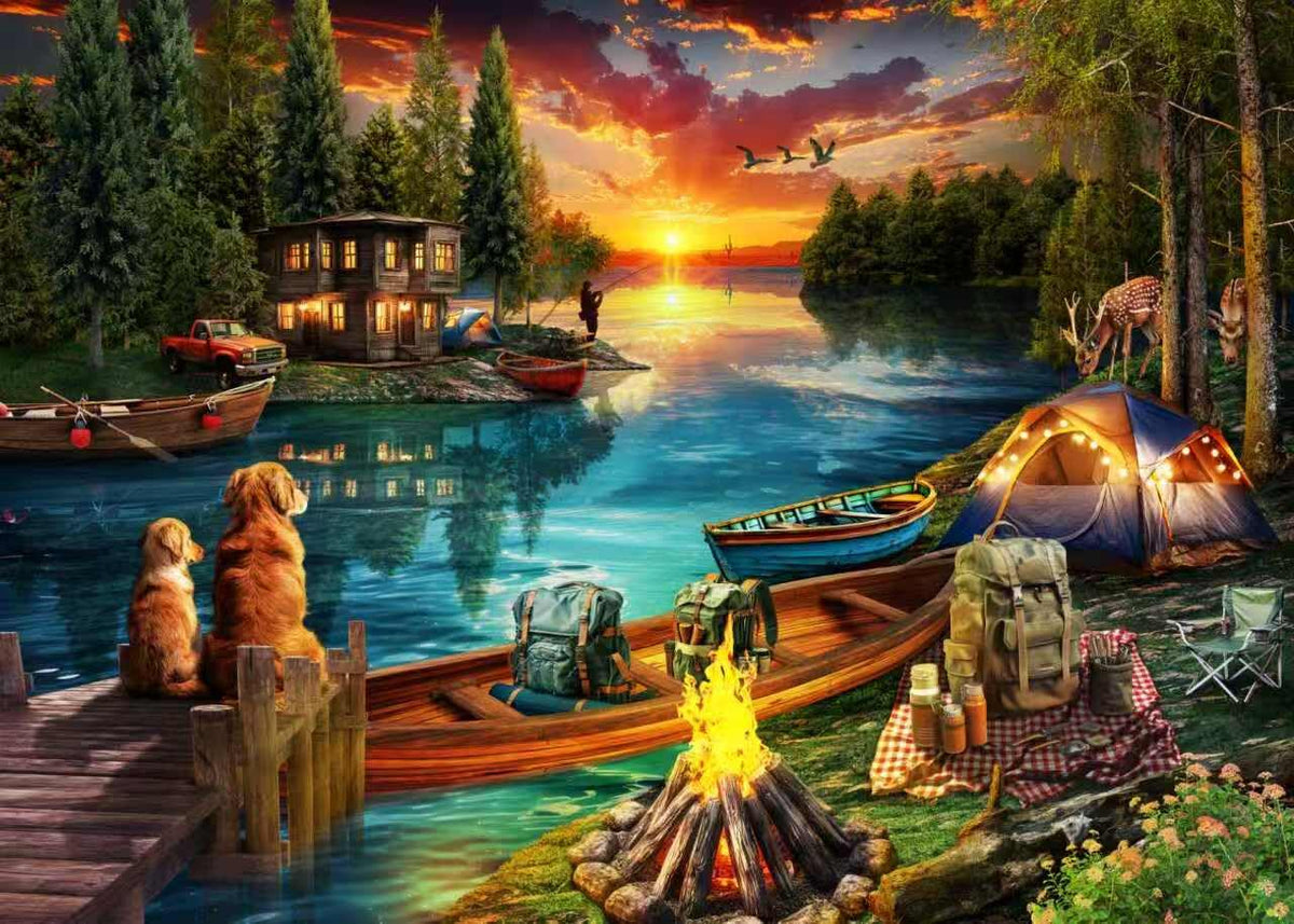 Naturelish lakeside dusk 1000-piece puzzle, a tranquil scene for focused, relaxing evenings.