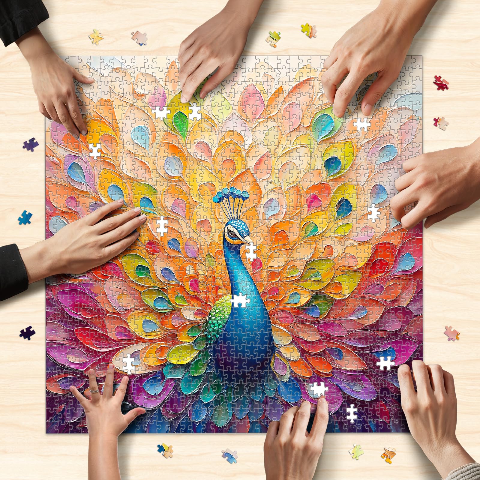Naturelish Peacock Artwork 1000-pieces reveals vibrant colors and visual depth
