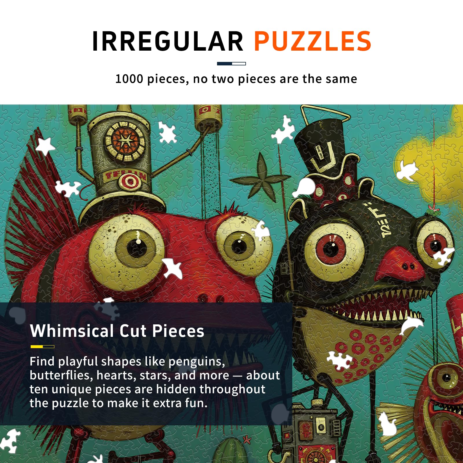 Naturelish artwork on the puzzle features star shapes for surprising elements during assembly