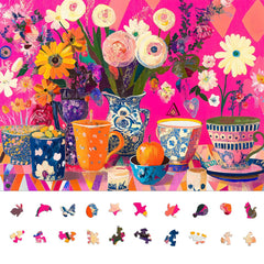 Naturelish 1000-piece puzzle shows flowers and teacups in a warm, inviting scene for mindful relaxation