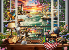 Naturelish Seaview Window Puzzle cover shows a tranquil seascape for mindful evenings.