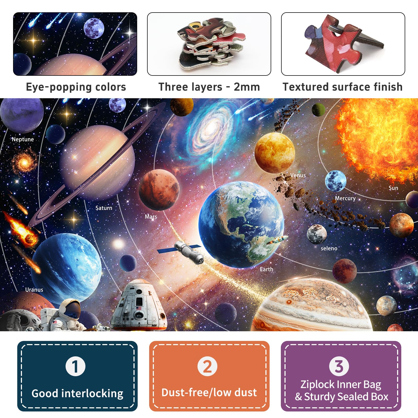 Naturelish Space Explorer puzzle color coded back pieces help beginners start confidently.