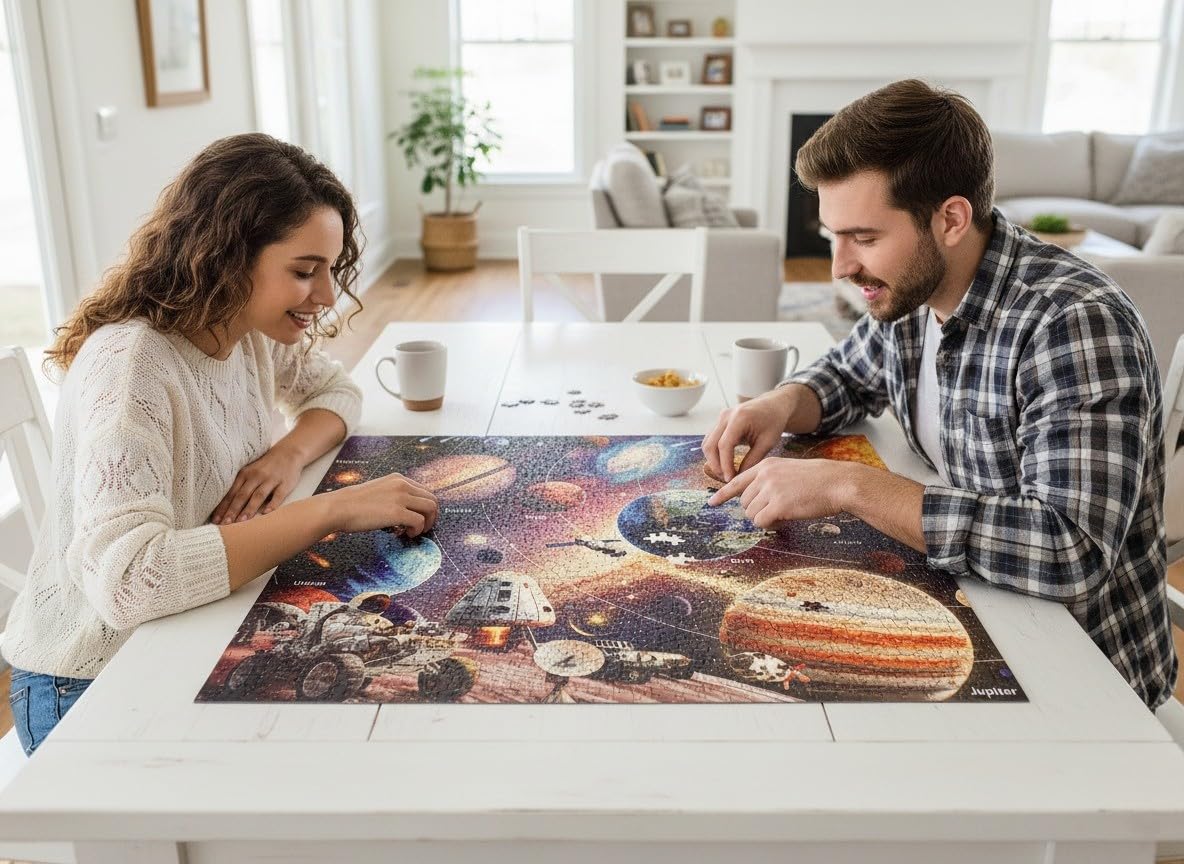 Naturelish Space Explorer puzzle glow-in-dark effect enhances ambience after lights out.