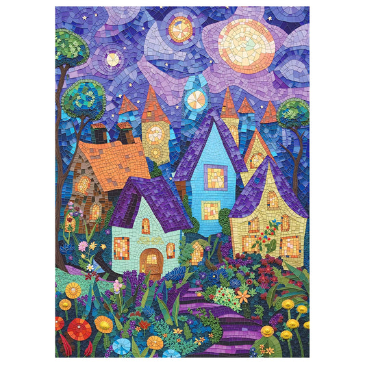 Naturelish stained glass house puzzle artwork shows vibrant frame-worthy design.