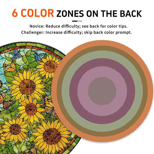 Naturelish sunflower stained glass puzzle back colors help sorting pieces quickly during play