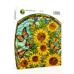 Naturelish sunflower stained glass puzzle image art reveals vibrant detail as you piece
