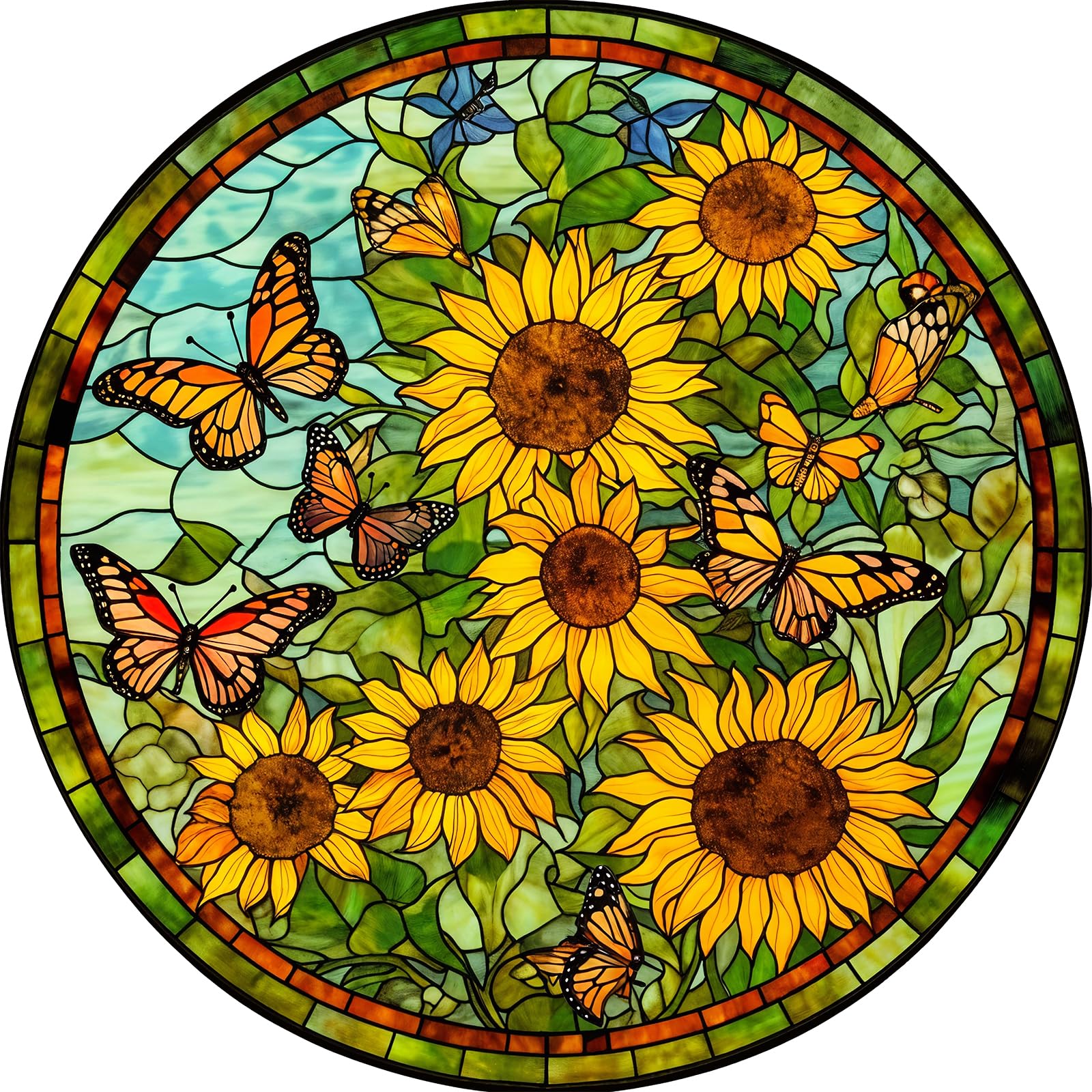 Naturelish sunflower stained glass puzzle round 25.6-inch diameter for immersive family puzzle nights