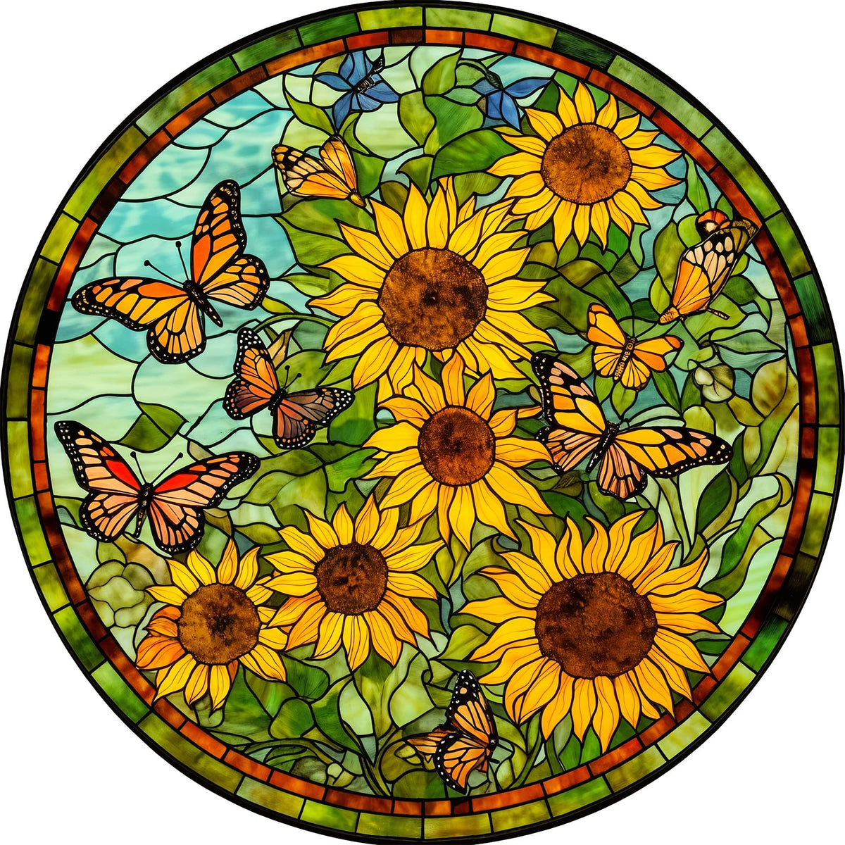 Naturelish sunflower stained glass puzzle round 25.6-inch diameter for immersive family puzzle nights