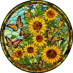 Naturelish sunflower stained glass puzzle round 25.6-inch diameter for immersive family puzzle nights