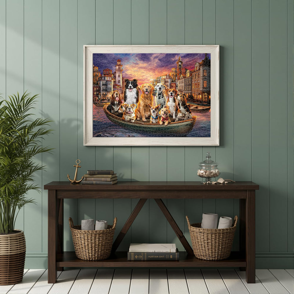 Naturelish Sunset Dogs puzzle assembly close-up showcasing precise interlock
