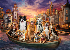 Naturelish Sunset Dogs puzzle cover scene for a cozy family puzzle night
