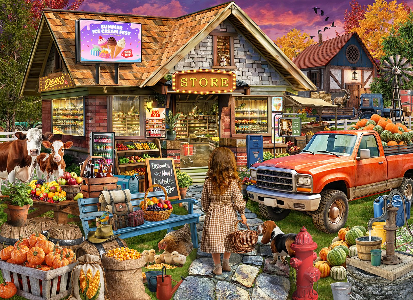 Naturelish Town Store puzzle front view showing nostalgic dam-town setting for game night