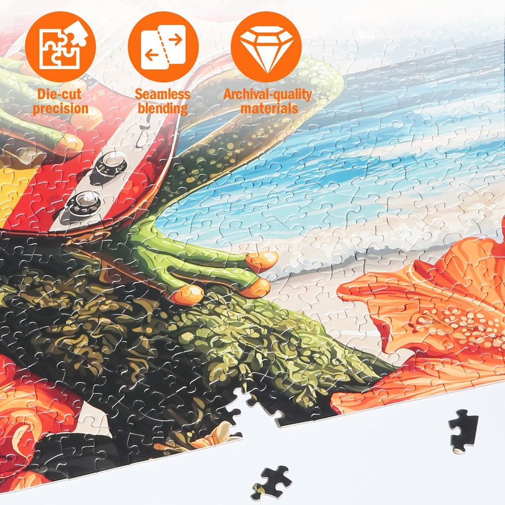 Naturelish ukulele frog illustration offering playful charm and a satisfying puzzle challenge