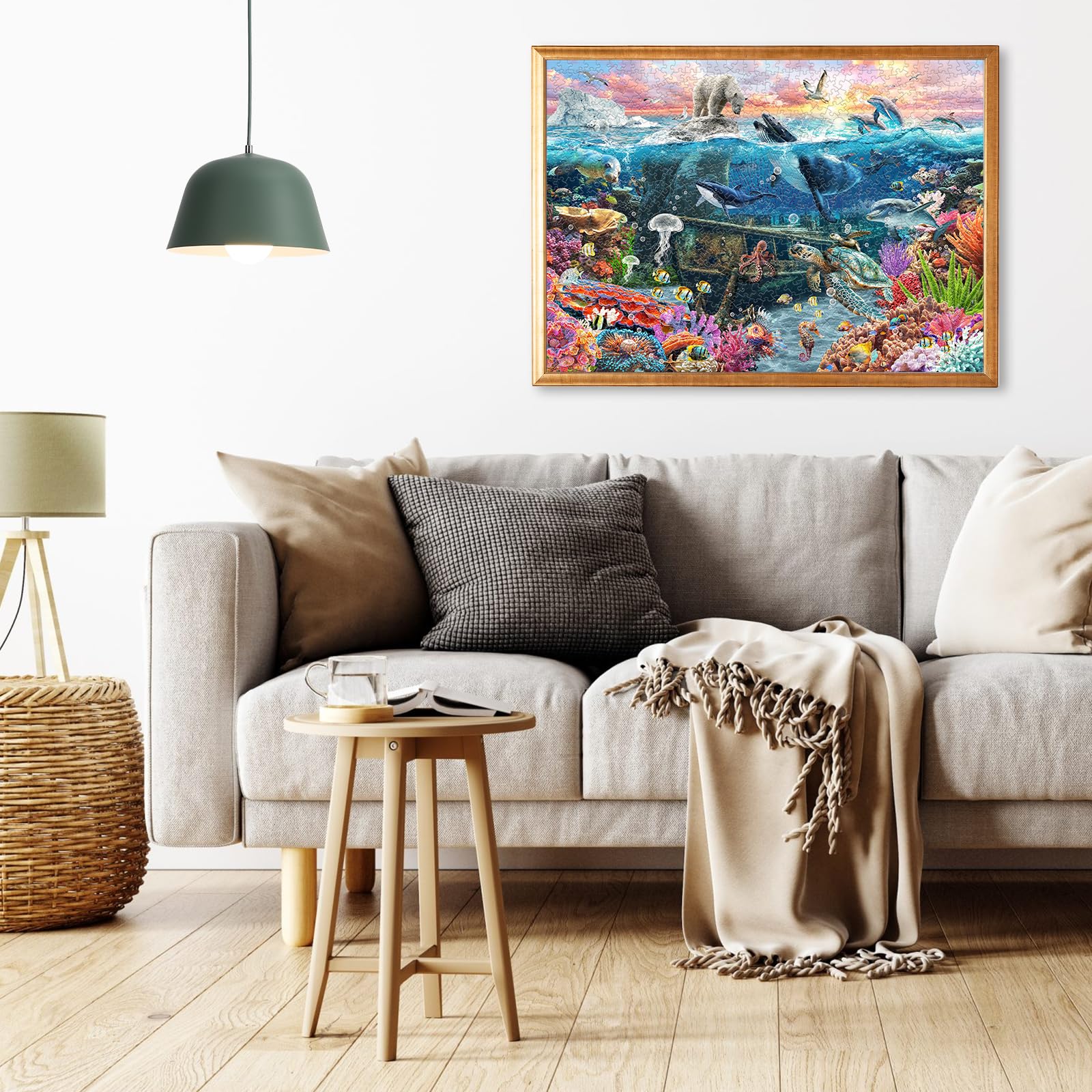 Naturelish puzzle with dolphins in an ocean scene for mindful concentration