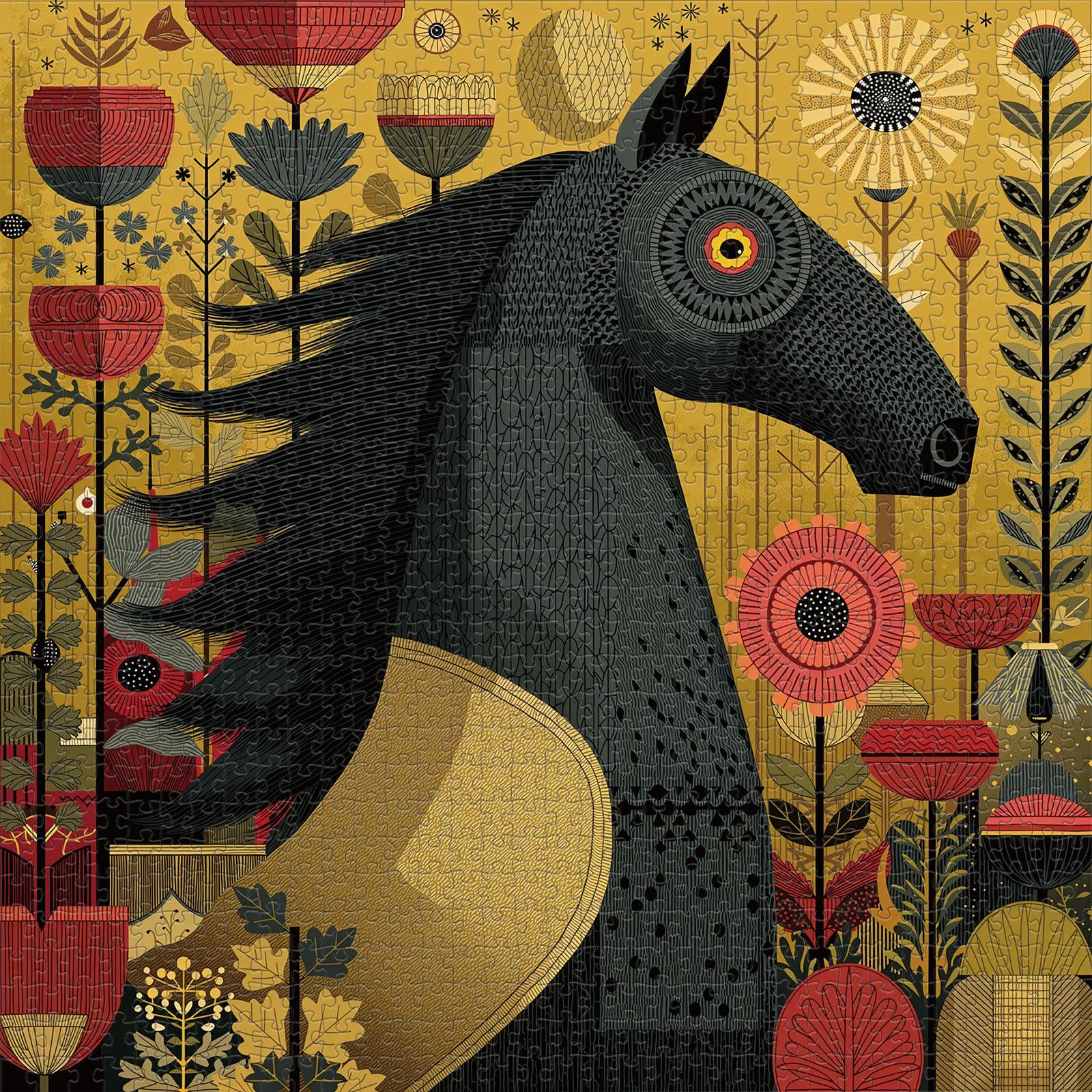 Naturelish vibrant equine art horse puzzle for adults focusing on a 1000-piece challenge