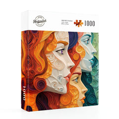 Naturelish vibrant female portrait puzzle artful dialogue focus, great for creative thinking.