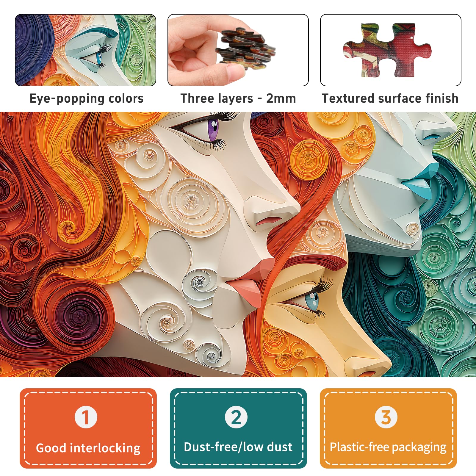 Naturelish vibrant female portrait puzzle interlocks smoothly, satisfying when pieces click together.